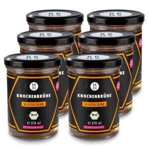 Brox Bone Broth Chicken Organic [6 x 370 ml] – 24 Hours Cooked, Germany – Collagen & Amino Acids – Free Range Chicken Broth – Premium Bone Broth