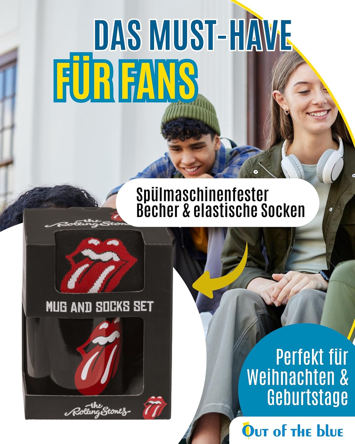 Out of the blue - Gift Set The Rolling Stones Cups & Socks - Stoneware Coffee Mug 315 ml & Comfort Socks in Sizes 7-11 - Stylish Gift Bundle for Fans - Presented in Decorative Bbox – Bild 3
