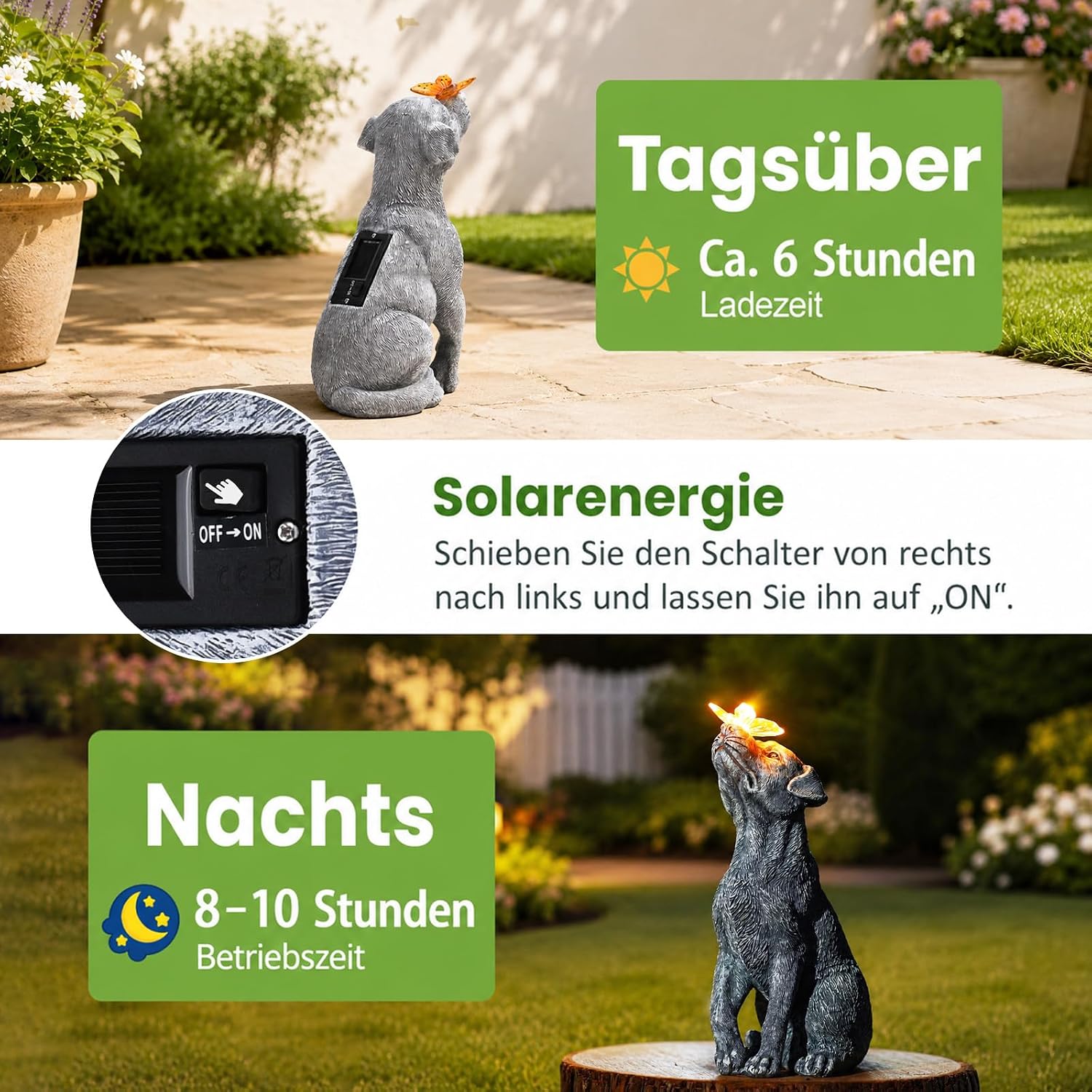 Yeomoo Solar Dog Figure with Butterfly Decoration for Outdoors, Garden Gift – Bild 5