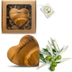 Heart Made of Olive Wood - Handmade Worry Stone as a Gift for Birth, Christening, Communion and Confirmation (Without Engraving)