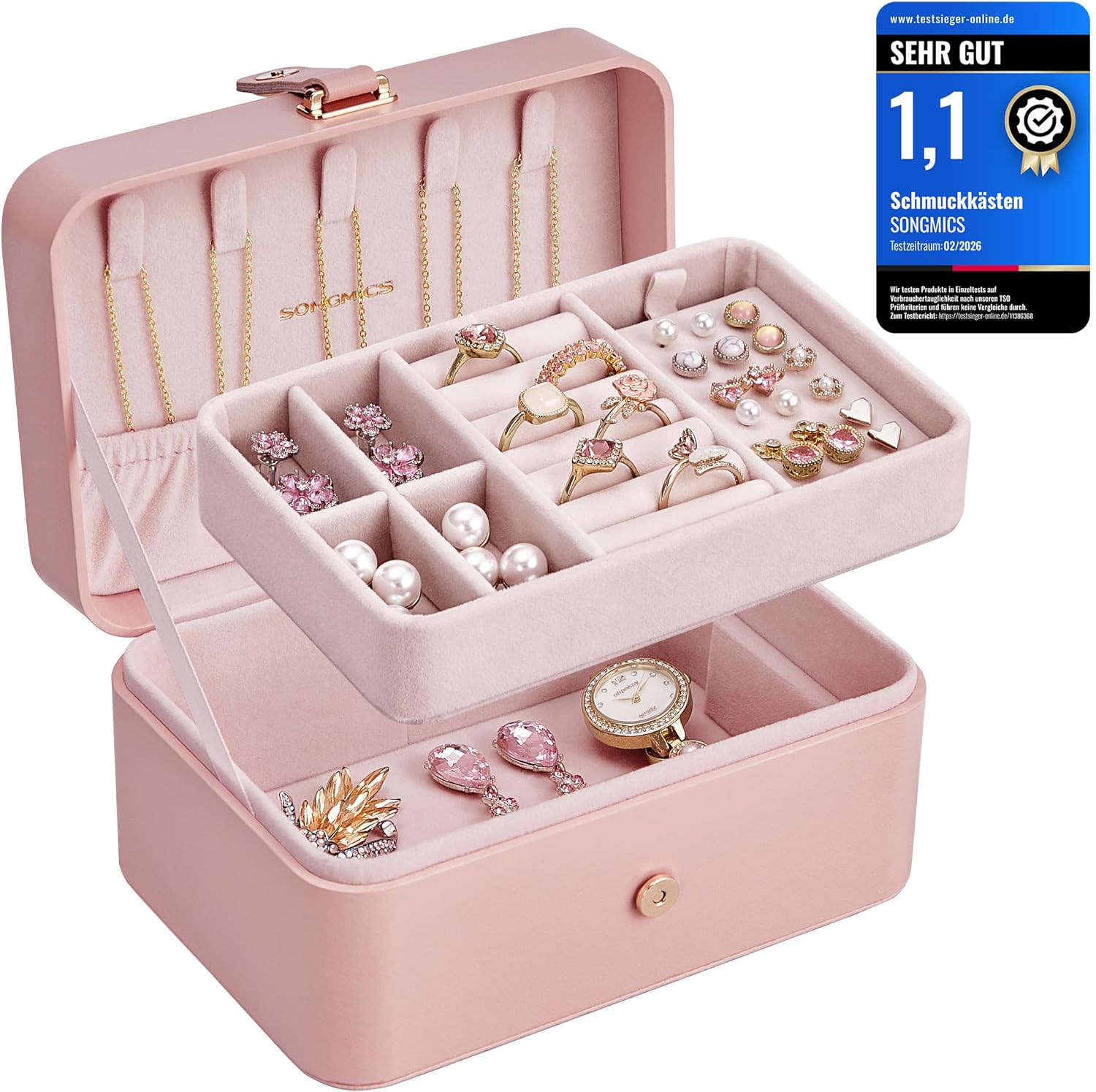 SONGMICS 2 Tier Portable Travel Jewellery Box 16 x 11 x 7.8 cm