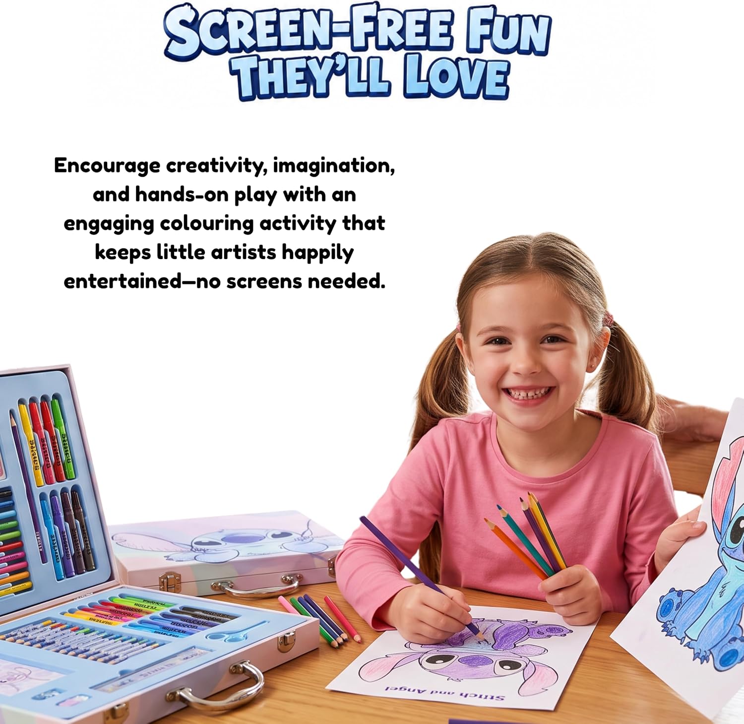 Disney Stitch 52 Piece Deluxe Colouring and Craft Set for Kids | Portable Deluxe Painting Case with Felt Tip Pens, Wax Crayons, Crayons & More | Creative Drawing and Painting Set – Bild 2