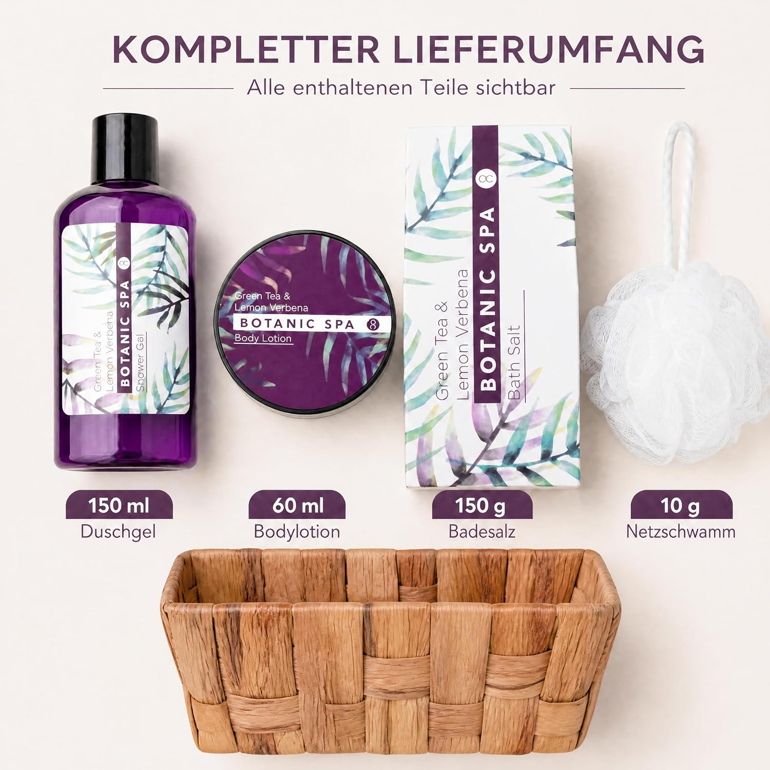 Accentra Botanic Spa Gift Set in Decorative Seagrass Basket - 5-Piece Bath and Shower Set, Best Gift for Birthday, Valentine's Day, etc. – Bild 3
