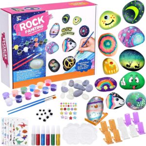 YESLUSY Stones Painting Set, Noctilucent Stones Painting Craft Sets for Children, Creative Stone Painting Set, Adult Gifts Painting, Perfect Gifts for Girls Boys 3-12 Years