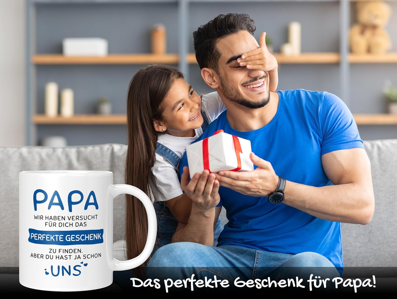 Gifts for Dad, Gift Ideas for the Best Father, Gift for Father Who Has Everything, Gift Set Mug with Spoon (Dad Gift - Us - Blue + Spoon) – Bild 4