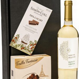 Gift Set White Wine from Italy with Chocolate Truffles and Dark Chocolate, Gift Basket for Men and Women, for Birthday, Wedding, Christmas