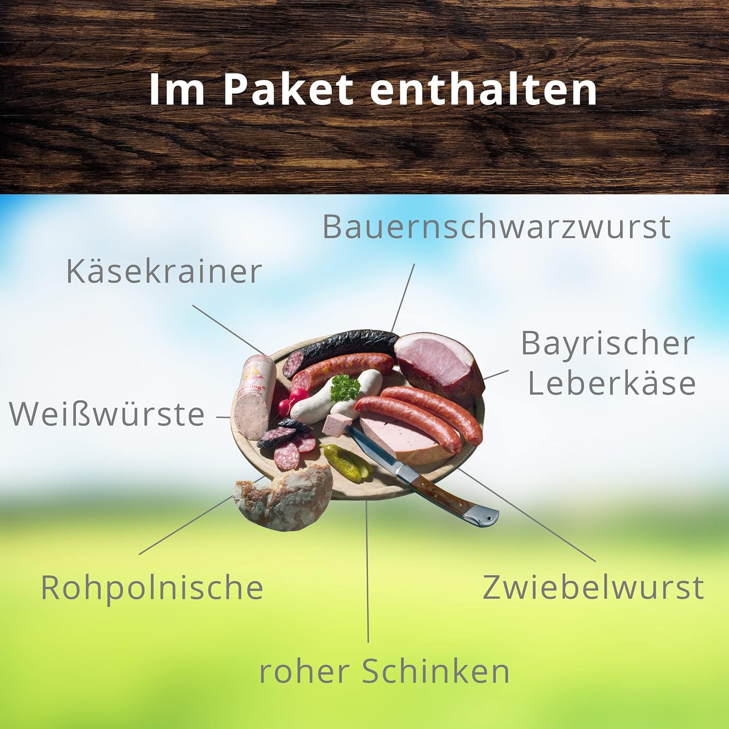 Landmetzgerei Schiessl Bayerisches Probier-Packerl 1 kg | Homemaker Sausage, Liver Cheese, Ham, Salami | Gluten Free & Lactose Free | Top Quality from Own Slaughter as Gift Set – Bild 4
