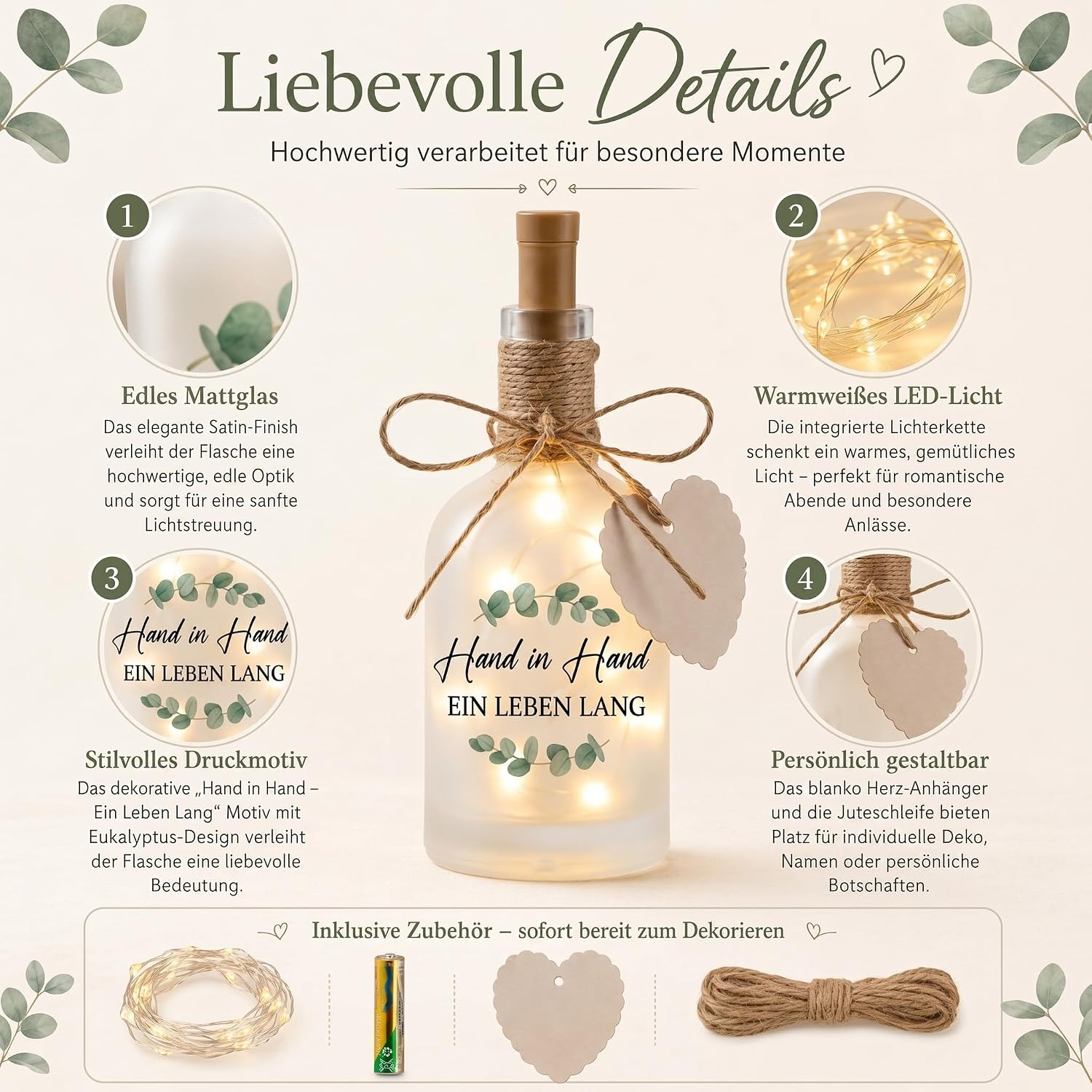 BBTO LED Bottle Light Hand in Hand Ein Leben Lang, Wedding – Bild 4