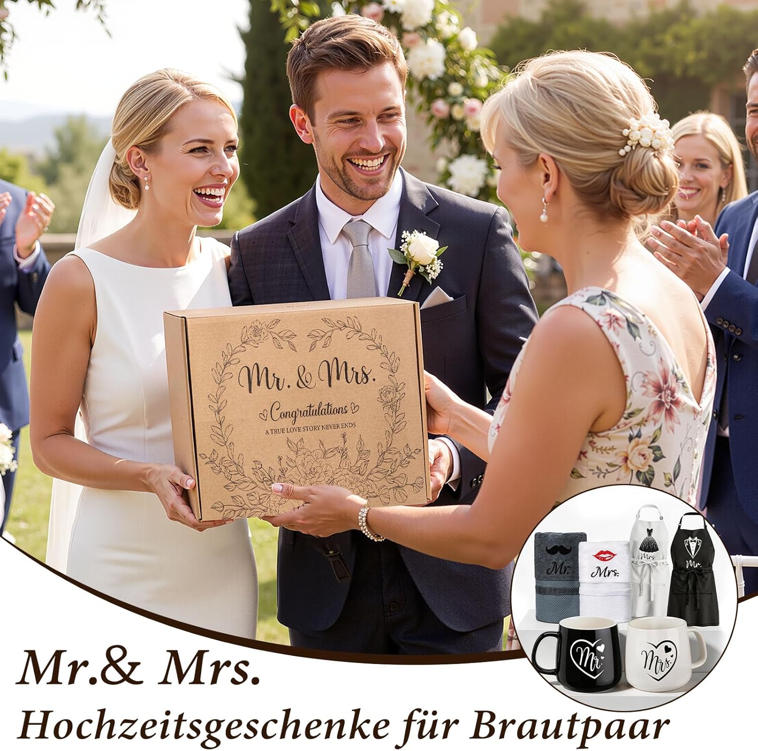 Wedding Gifts for Newlyweds, 6-Piece Mr and Mrs Gift for Bride and Groom Mugs, Apron and Towel, Engagement Gift, Couple Gifts, Anniversary Gift for Wedding, Engagements – Bild 2
