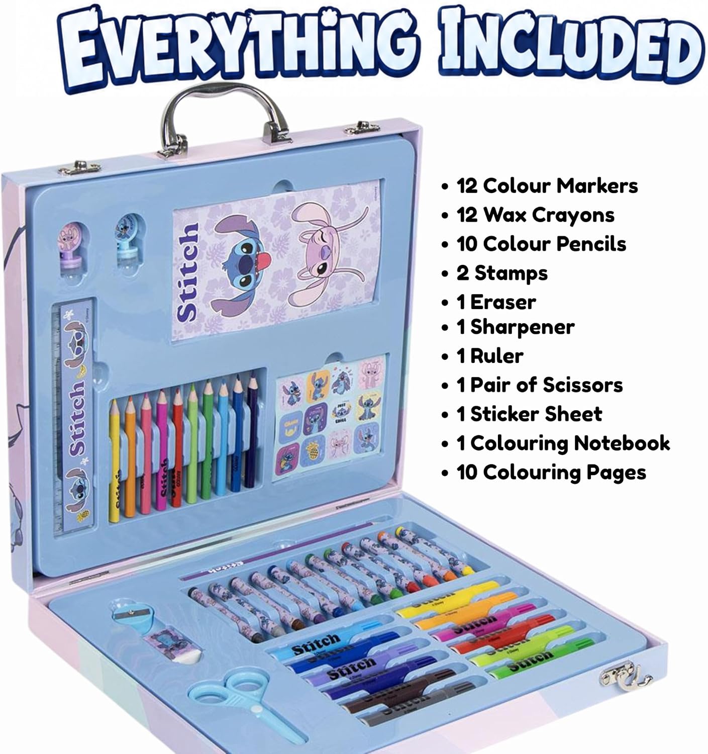 Disney Stitch 52 Piece Deluxe Colouring and Craft Set for Kids | Portable Deluxe Painting Case with Felt Tip Pens, Wax Crayons, Crayons & More | Creative Drawing and Painting Set – Bild 4