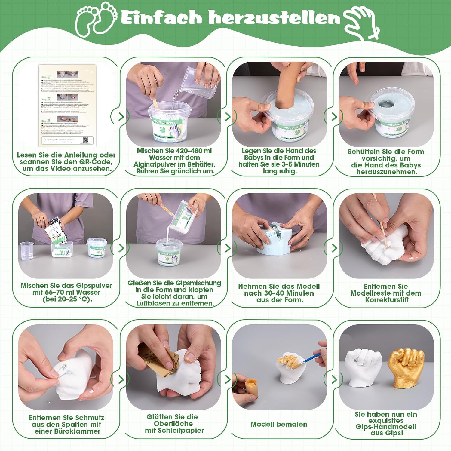 Plaster cast baby hand and foot for 4 casts, non-toxic – Bild 3