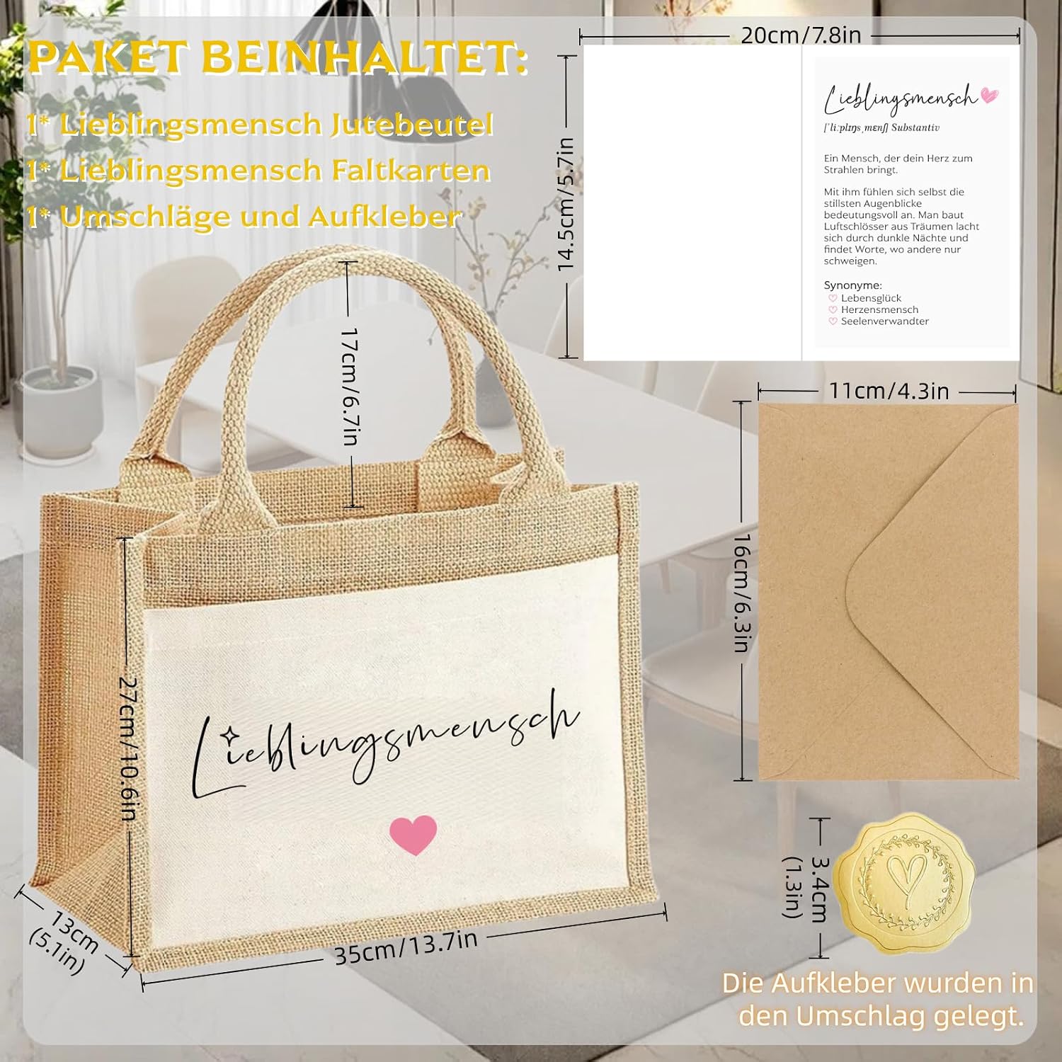Lieblingsmensch Gift Jute Bag for Women with Postcard, Heart Man Gift Women's Shopper Bag Best Friend Gifts Birthday Thank You Gifts – Bild 4