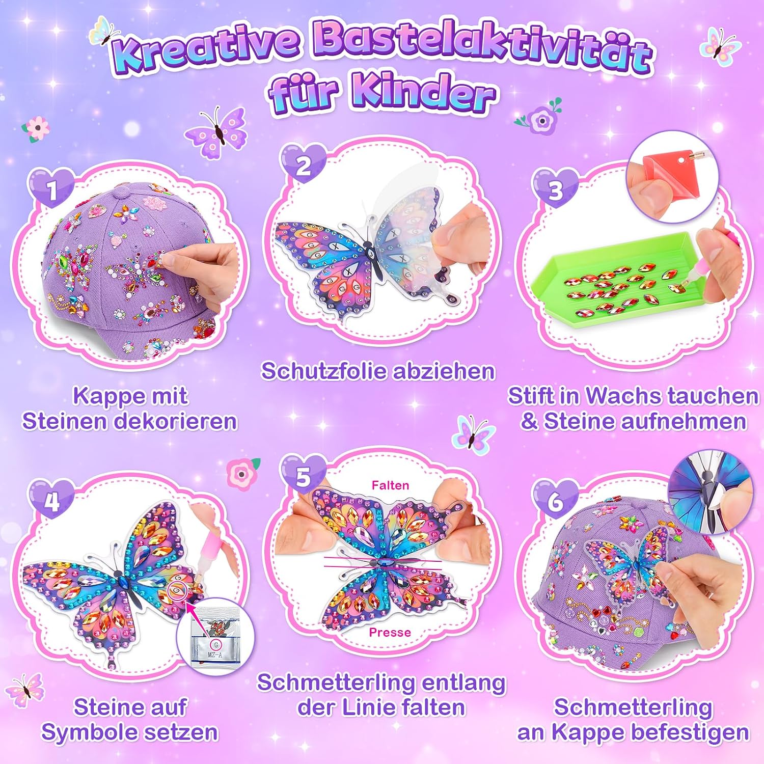 Craft Girls 5 6 7 8 9 Years Diamond Painting Children's Baseball Cap Set – Bild 5