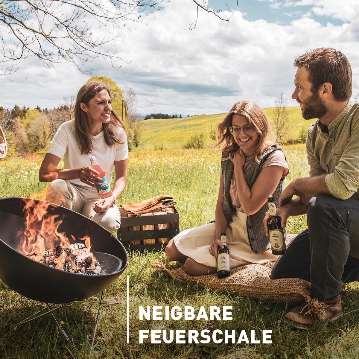 höfats - Bowl 57 Fire Bowl with Stainless Steel Star Base - Low Smoke Burning - Fire Pit with Plancha Grill Plate and Cooking Grate - Tilting Fire Basket Enamelled Steel, Black, Diameter 57 cm – Bild 5