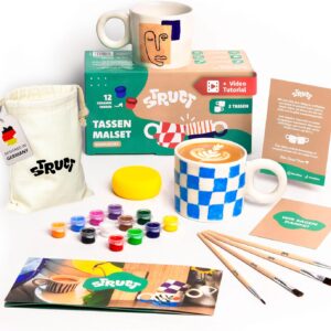 STRUCT® Ceramic Painting Set - with 2 x Cups for Painting for Adults - Includes Cups, Paints, Brushes, Free Video Course with Painting Inspiration) - Cup Painting Set - Creative Set for Adults