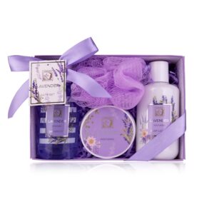 Accentra Shower Set Women Gift Set Lavender in Beautiful Gift Box - 4-Piece Care Set with Shower Gel, Body Lotion, Body Butter and Mesh Sponge - Gift Set for Valentine's Day & Mother's Day