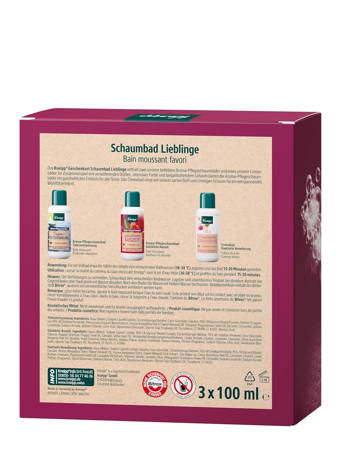Kneipp Gift Set Bubble Bath Favourites – Gift Pack with 3 Popular Bath Additives from Kneipp – Contains 2 x Aroma Care Foam Bath & 1 x Cream Bath 100 ml Each – Bild 2
