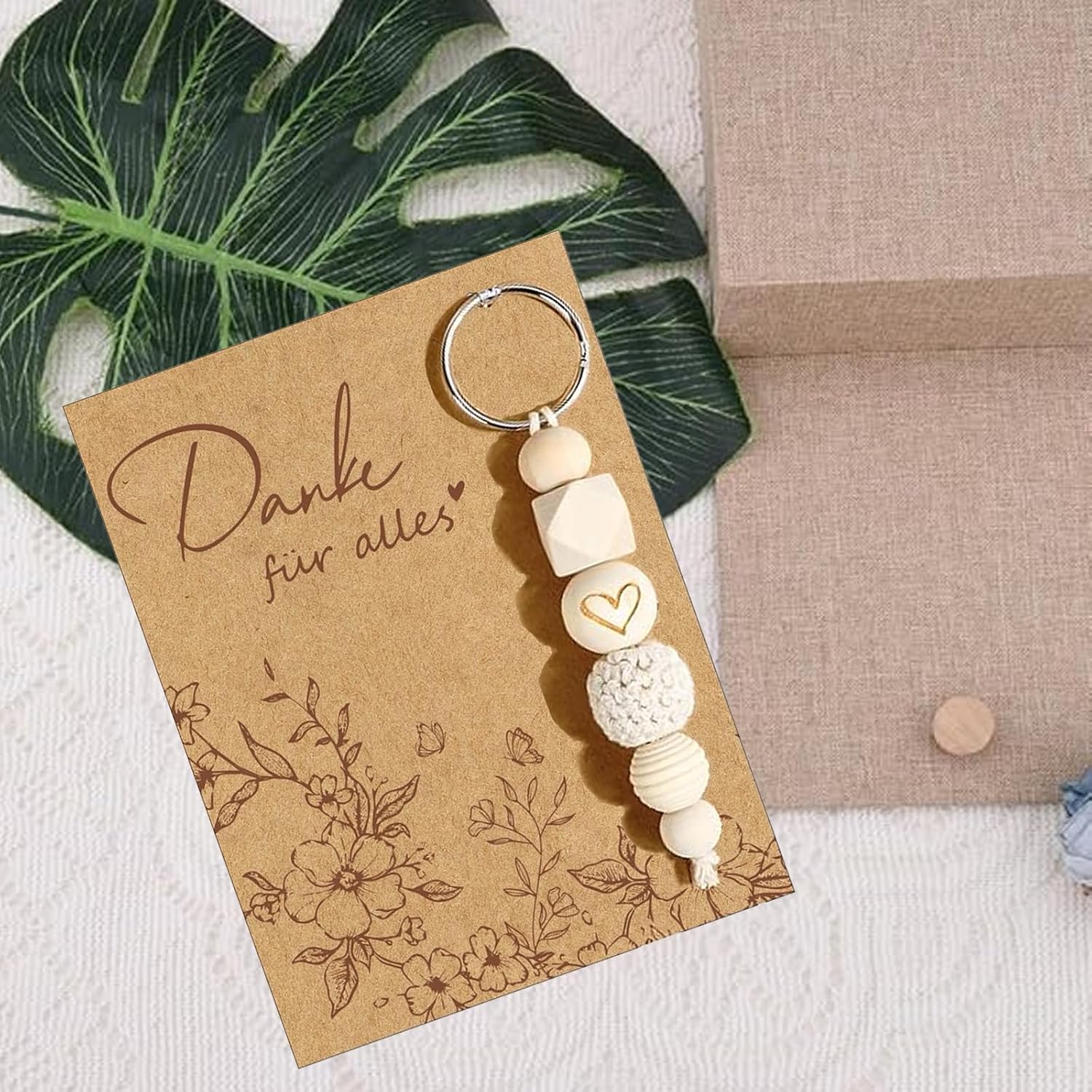 Thank You Gifts Keyring with Card, Small Thank You Gift, Wooden Beads Key Fob Girlfriend Teacher Colleague Farewell Gift – Bild 3