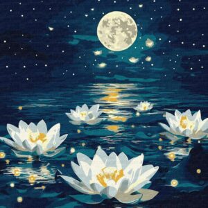 IDEYKA Paint by Numbers - Lotus Under the Glow with Extra Metallic Colours art_selena_ua Paint by Numbers for Adults, Simple Acrylic for Adults, with Frame, DIY as a Gift, 40 x 50 cm