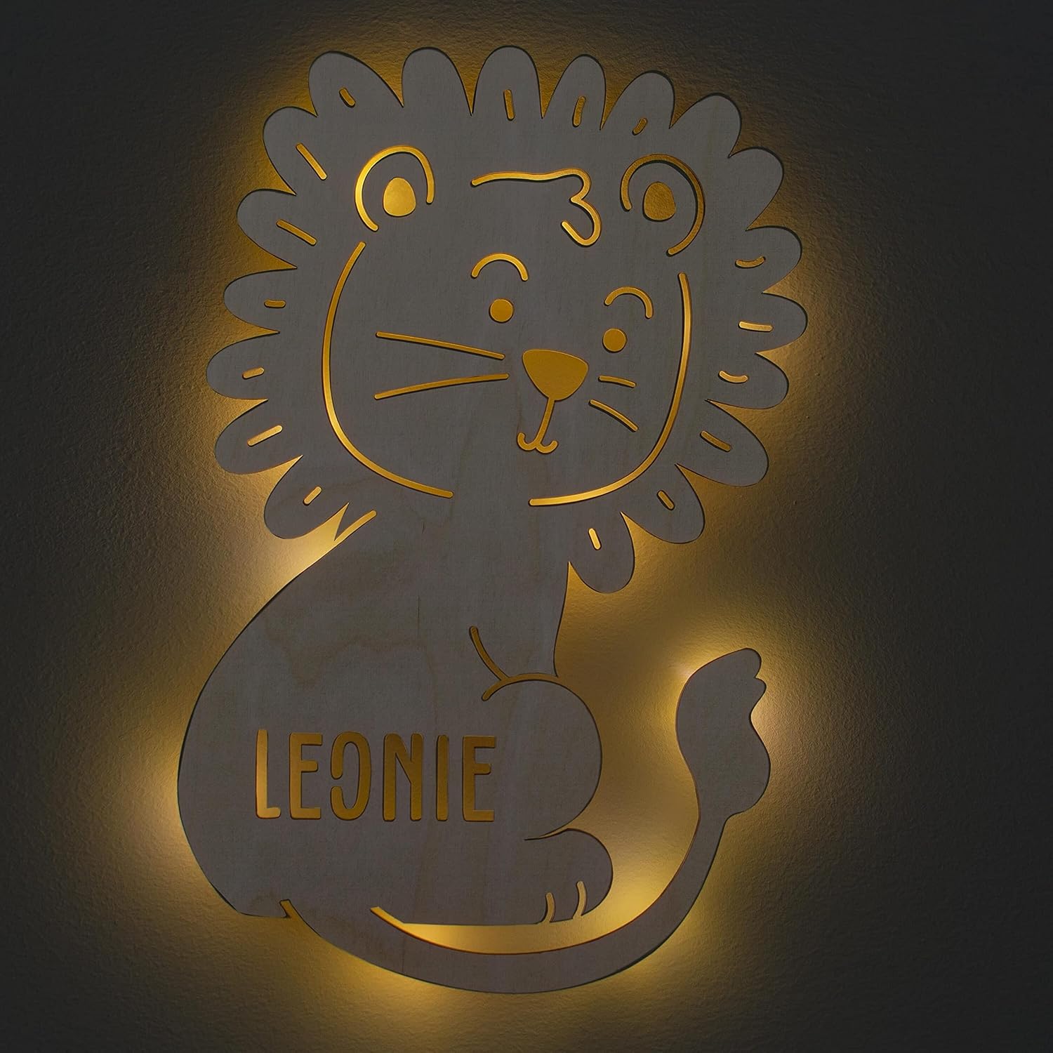 Laublust Baby Night Light, Customisable Gift for Birth and Christening, LED Background Lighting, Natural, Lion