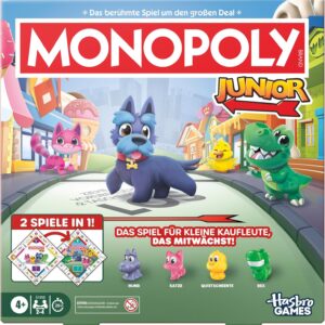 Monopoly Junior Board Game (2026 Edition) | 2 Games in 1 for Younger Children, 2-sided Game Plan | Ages 4+ | 2 − 4 Players | 20 Min. Gifts for preschoolers – German version