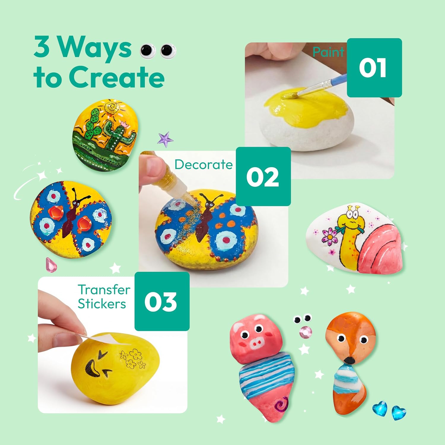 Joyin Stones Painting Set Craft Set for Children 6 7 8 9 10 11 12 Years, Creative Stone Painting Craft Gift Girls from 6-12 Years Halloween Gift – Bild 7