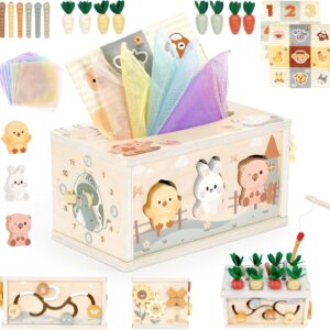 Vanplay Montessori Toy Baby 12 Months, 6-in-1 Tissue Box, Baby Toy from 1 Year, Wooden Toy, Motor Skills Toy from 1 2 3 Years, Girls Boy, Gift Child 1 Year