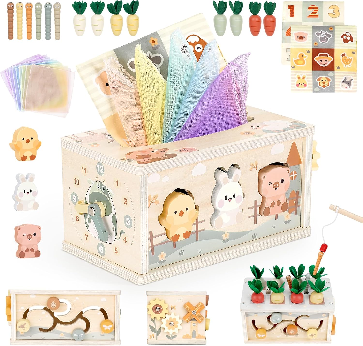 Vanplay Montessori Toy Baby 12 Months, 6-in-1 Tissue Box, Baby Toy from 1 Year, Wooden Toy, Motor Skills Toy from 1 2 3 Years, Girls Boy, Gift Child 1 Year