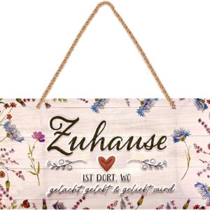 LANOLU Retro Tin Sign – Home Sign – Home is it the Most Beautiful – Housewarming Gift – Metal Signs Family Rules – Includes Jute Cord 16 x 32 cm