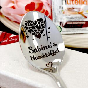 Personalised Engraved Stainless Steel Spoon with Nutella Mini – Heart Design Sweet Spoon with Custom Name for Chocolate Lovers