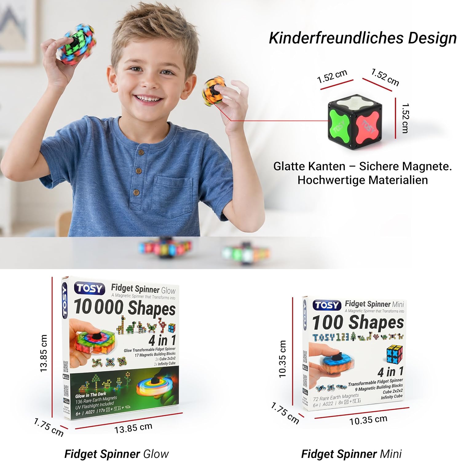 TOSY Magnetic Fidget Spinner Mini - 8 Building Blocks, 3-in-1: Convertible Fidget Spinner, Infinity Cube, 2x2 Puzzle Cube, Anti-Stress, STEM Sensor Magnetic Toy – Bild 6
