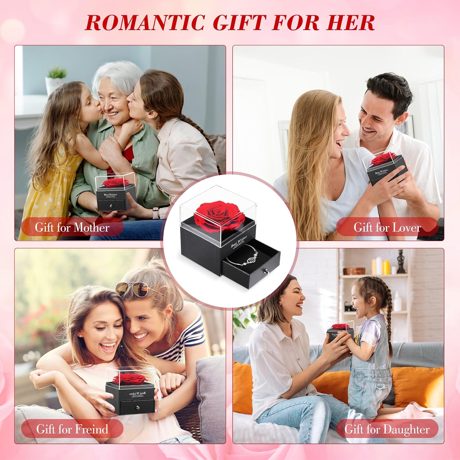 ALLOMN Rose Gifts for Women Mum Girlfriend Eternal Real Rose Preserved Infinity Roses Gift Box with I Love You Bracelet for Mother's Day Birthday Valentine's Day Anniversary Christmas – Bild 6