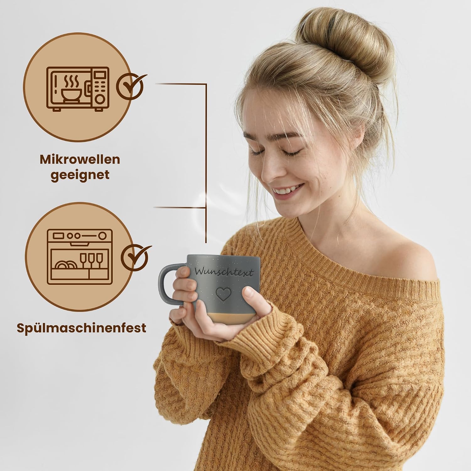 LIEBTASTISCH Laser Engraved Coffee Mug - Ceramic Stoneware Coffee Mug, Personalised Mug for Coffee, Tea - Favourite Person Gift, Father's Day, Mother's Day, Women's Day, Best Friend (Grey) – Bild 3