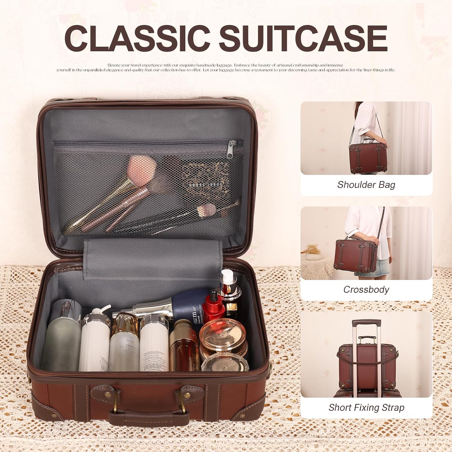 Urecity Vintage Travel Suitcase Set 2-Piece Lightweight Retro Leather Suitcase Hard Shell Trolley Hand Luggage Sets with TSA Lock and 8 Wheels (Caramel Brown, S (14 inches) + XL (28 inches)) – Bild 4