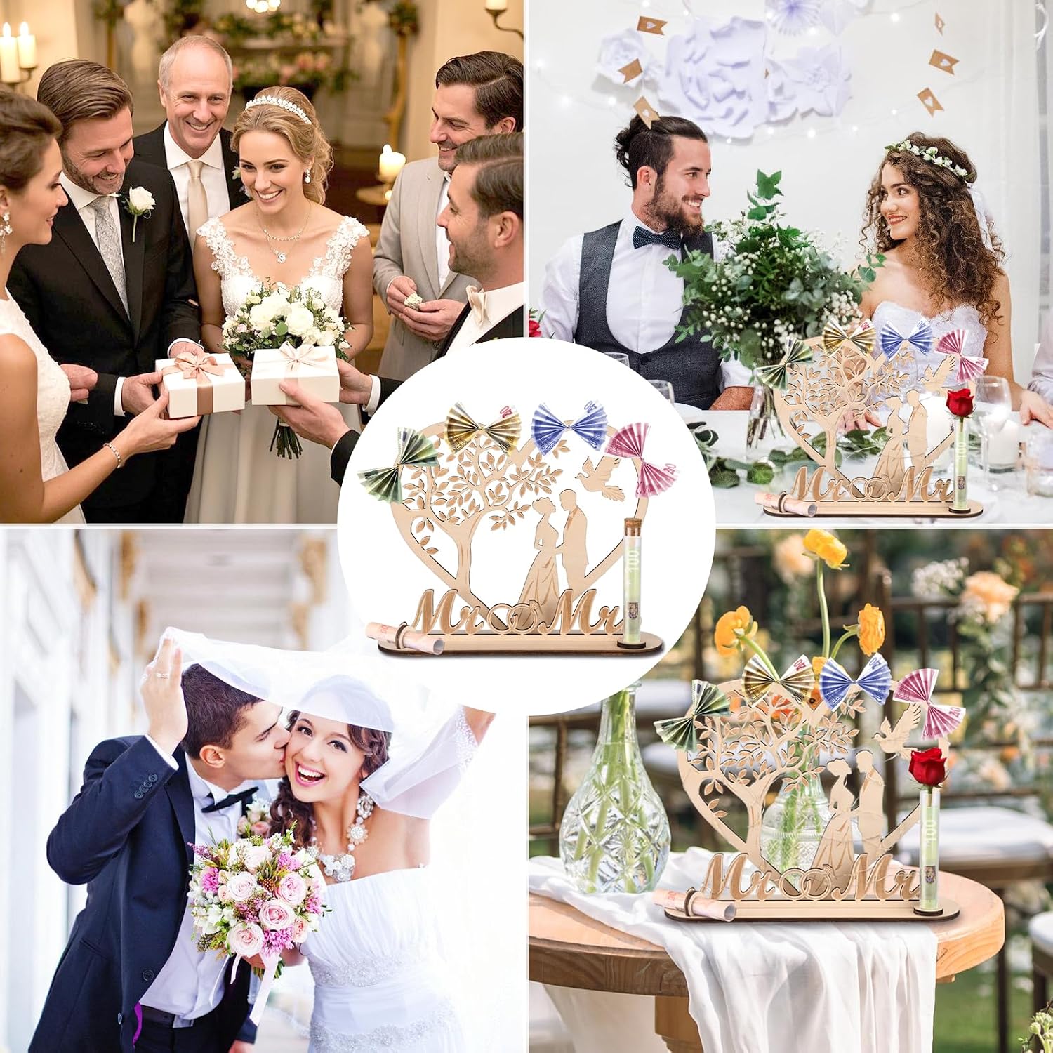 Money Gift Wedding Wooden with LED Fairy Lights, Wedding Gift Heart Tree – Bild 7