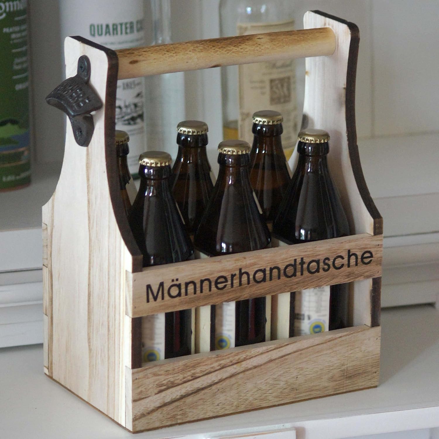 UNUS Home Men's Handbag, Beer, Wooden Bottle Carrier for 6 Bottles, Beer Carrier with Bottle Opener, Gift Idea Men, Birthday, Father's Day – Bild 6