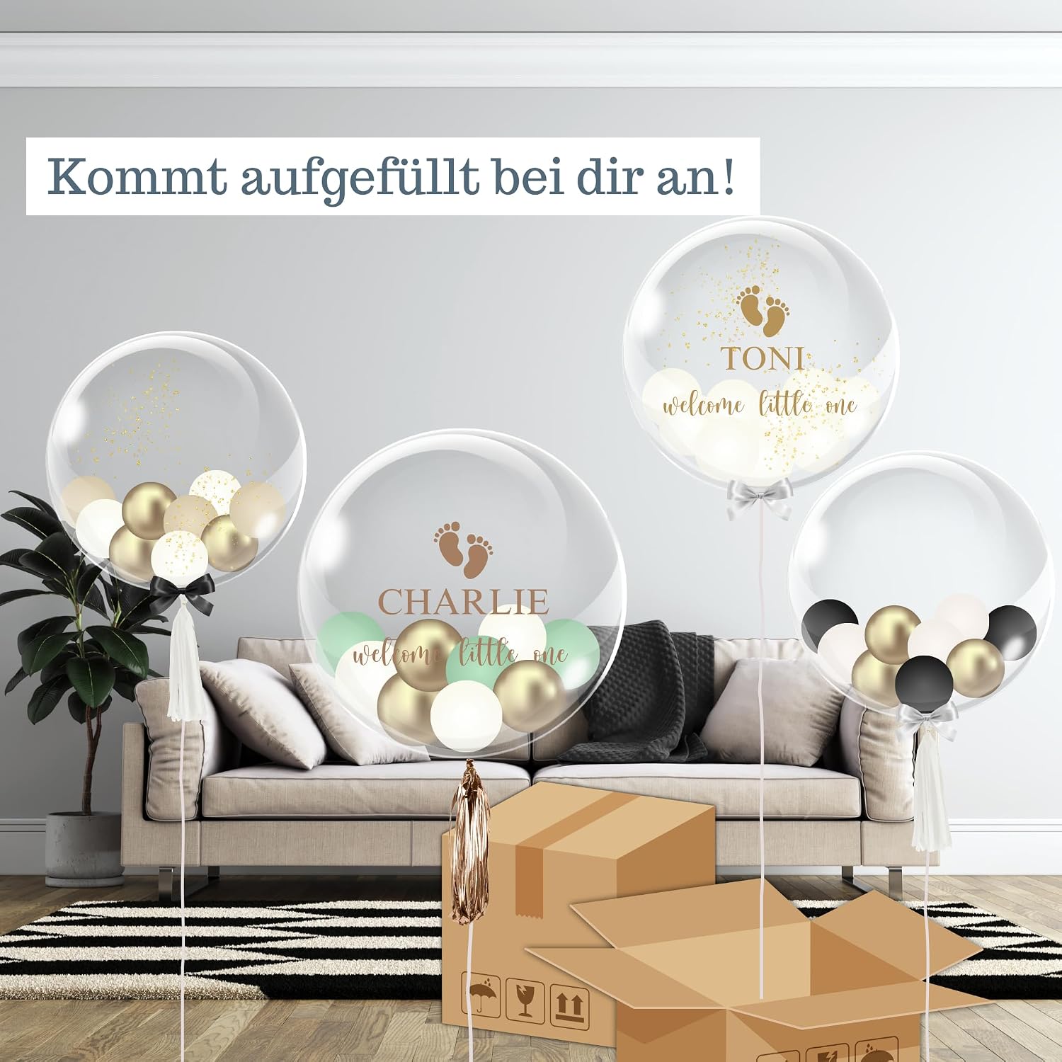 Little One - Bubble Fabrik - Personalised Balloon Gift: Transparent Helium Balloon with Colourful Balloons, Birth Gift, Gift Idea for Parents – Bild 2