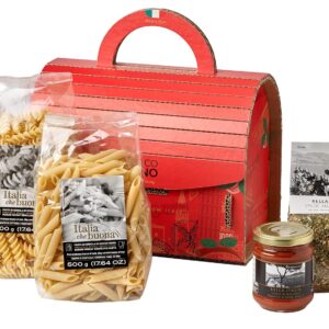 Delicatessen Gift Set „From the Hand (Bag) to the Mouth“ | 1 Pack Penne, 1 Pack Fussili, 1 Glass Sugo Tomato Basil and 1 Spice Mix