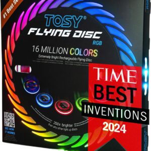TOSY Flying Disc – 108 RGB LEDs or 36 Single Color LEDs, Super Bright Smart Modes Auto Light Up Rechargeable Waterproof Outdoor Toy for Kids & Adults 175g