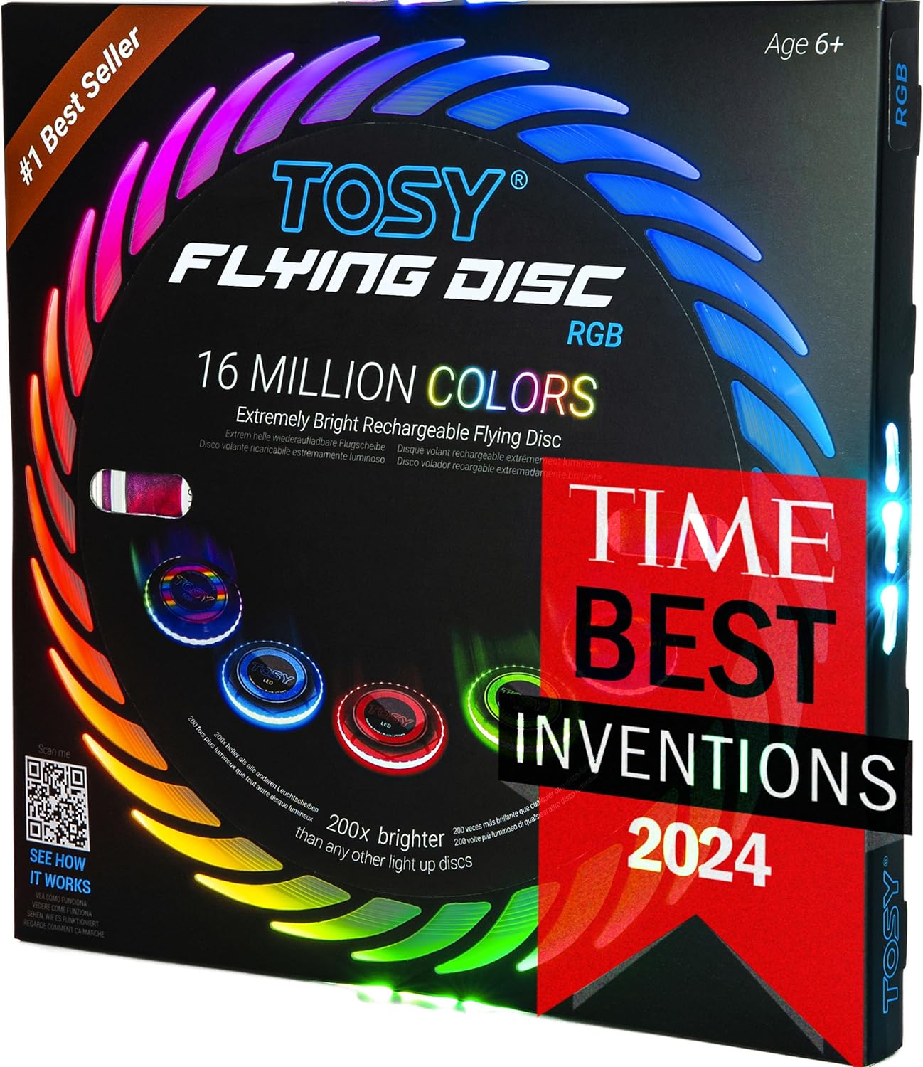 TOSY Flying Disc - 108 RGB LEDs or 36 Single Color LEDs, Super Bright Smart Modes Auto Light Up Rechargeable Waterproof Outdoor Toy for Kids & Adults 175g