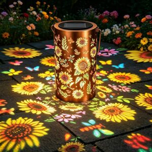 Colourful Mother's Day Gift for Women Mum Grandma Sunflower Solar Lamps, Colourful Hanging Garden Decoration Sunflower Light, IP65 Waterproof Metal Retro LED Solar Lamp, Balcony Patio Table Lawn