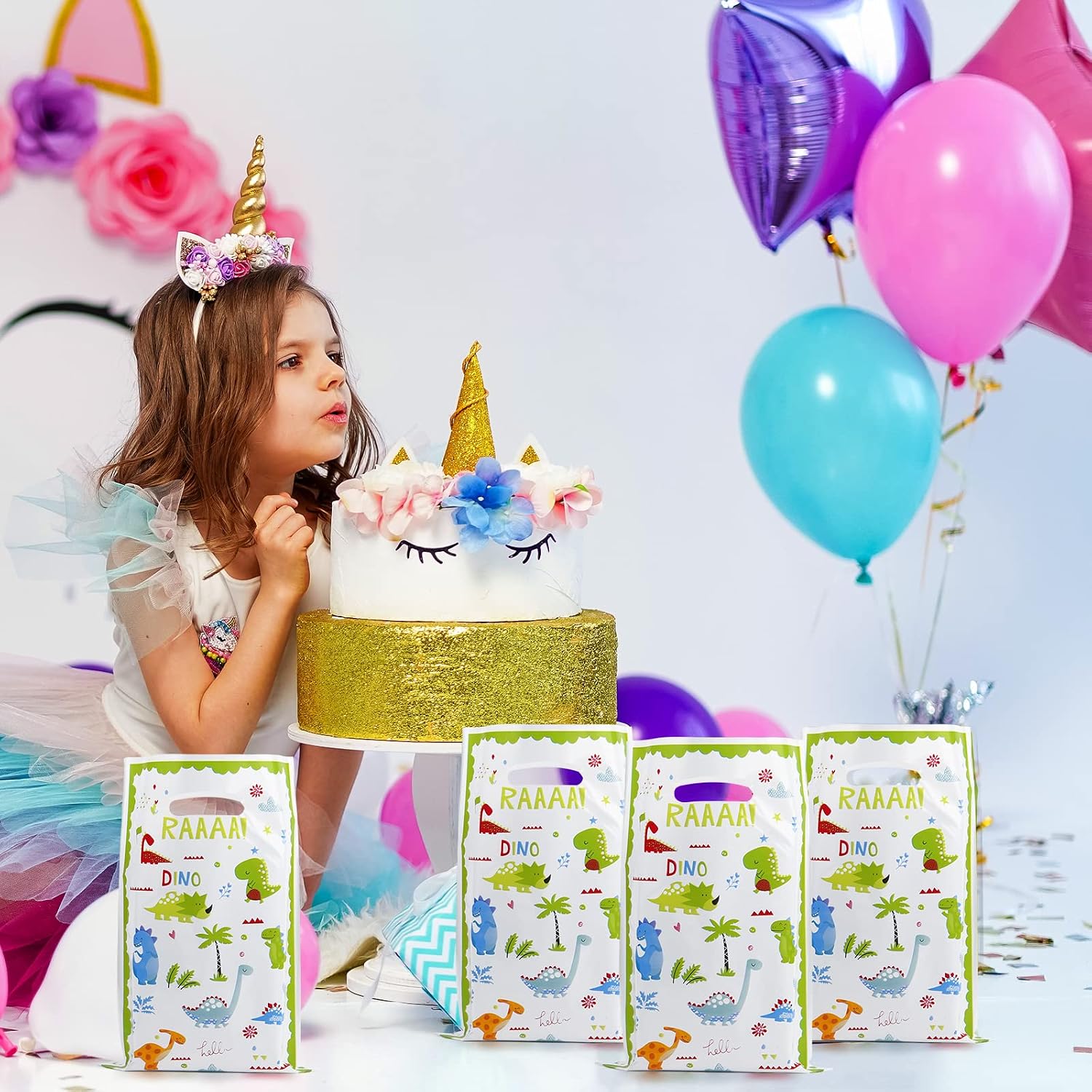 ASTARON Pack of 30 Dinosaur Birthday Gift Bags for Kids Party, Baby Shower Party Supplies, Plastic Goodie Bags for Children Favours, Dinosaur Party Decorations – Bild 6