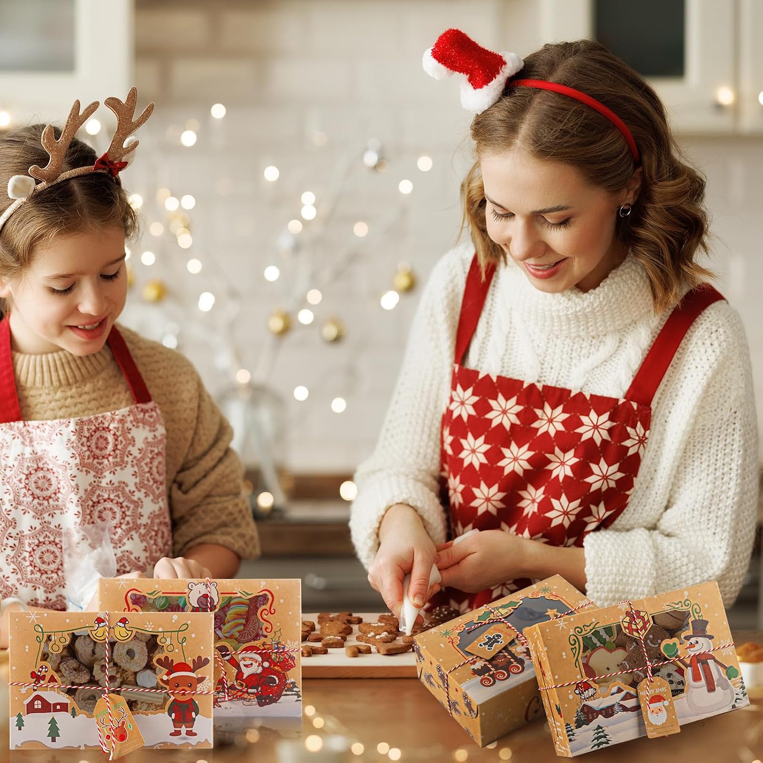 Phlognfy Christmas biscuit boxes boxes, 12 pieces Christmas gift box, with string and pendant, suitable for packaging bread, sweets, chocolate, biscuits and cakes – Bild 6
