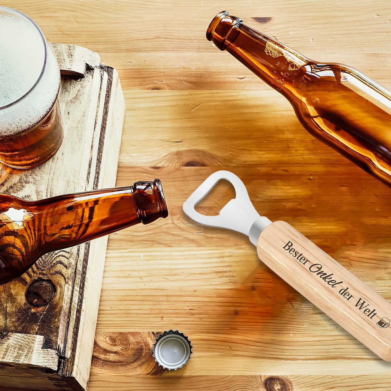 Holz Flaschenöffner Bester Papa - Geschenk für Papa zum Geburtstag & Vatertag - Bieröffner als Männergeschenk von Tochter & Sohn - Persönliche Geschenkidee für Väter zu Weihnachten – Bild 6