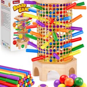 Montessori Toy from 3 4 5 6 Years – Wooden Board Game with Colourful Non-Slip Sticks, Ball & Cube – Educational Toy for Motor Skills & Concentration Gift for Girls Boys