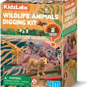 4M 00-03481 KidzLabs Excavation Set Wild Animals – 2 Realistic Surprise Figures Between Elephants, Tigers, Giraffes and Zebras – Educational Game for Archaeology and Nature for Children