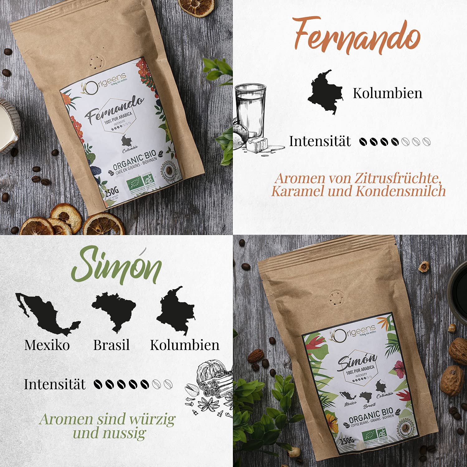 ORIGEENS Organic Ground Coffee Tasting Set – Traditional Roasting, 4 x 250 g – Organic Coffee Ground Arabica – Coffee Gift Set – Bild 3