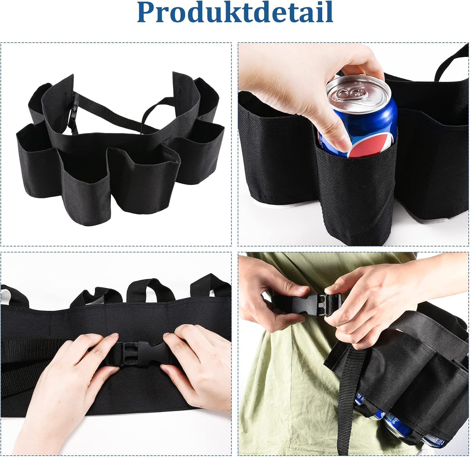 tonyg-p Beer Belt Beer Holder Portable Drinker Beer Soda Can Belt Holder 6 Drinks for Camping Hiking Outdoor Party (Multi-Colour) – Bild 3