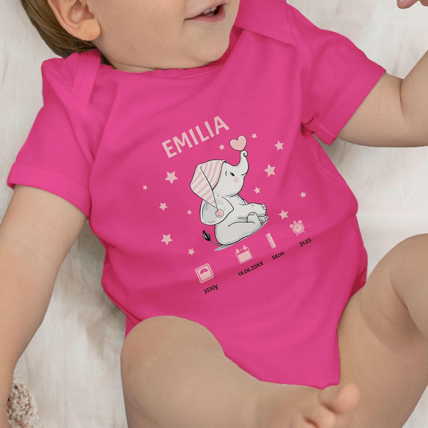 Geschenk mit Namen personalisiert by Shirtracer - Baby Bodysuit Boy Girl Elephant Birth Date Gift for Birth – Bild 7