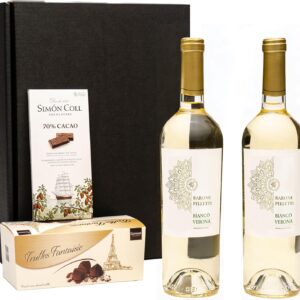 Gift Set 2 x White Wine from Italy (Bianco di Verona Barone Pelletti IGT) with Chocolate Truffles and Dark Chocolate, for Men and Women for Birthday, Wedding, Christmas